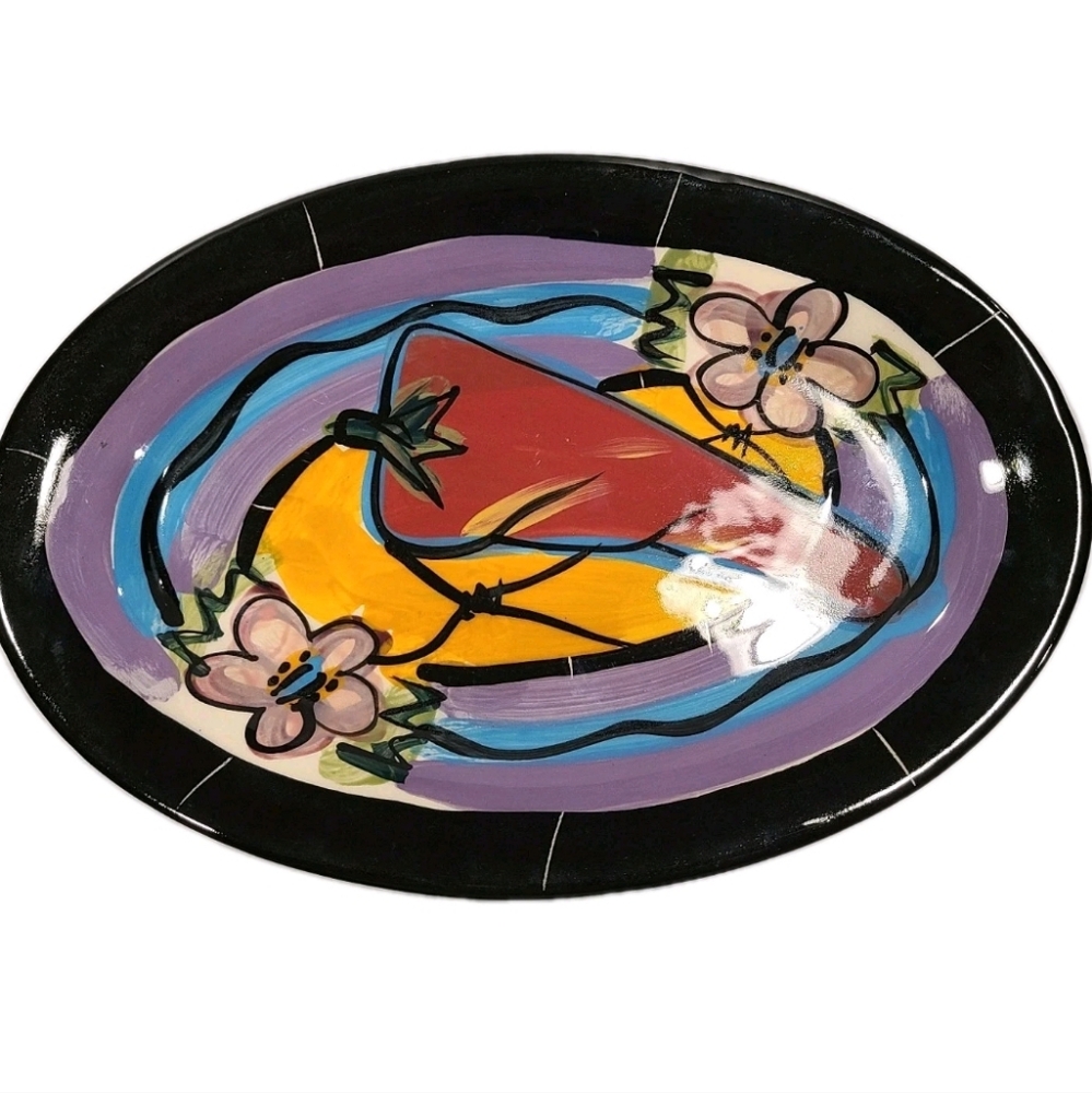 Kelly Jo New Mexico Hand Painted Oval Jalapeno Pepper Bowl / Serving Dish Tray